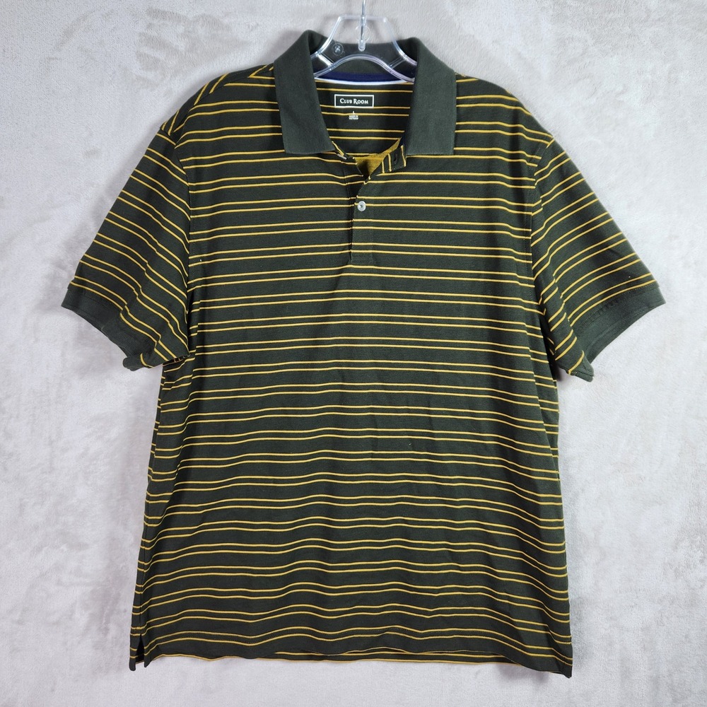 Club Room Frat Stripe Polo Mens Large Dark Ivy Collar Short Sleeve Casual Preppy